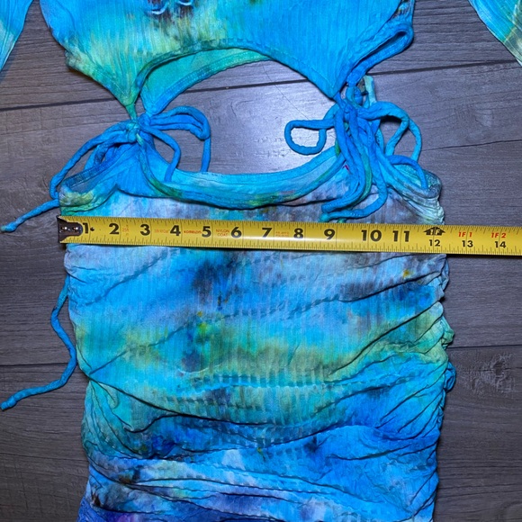 EUC Handmade OOAK Custom Hand Dyed Long Sleeve Square Neck Ruched Mini Dress - Picture 11 of 11